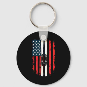 American flag alpine skiing skier American flag al Keychain