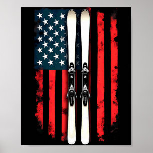 American flag alpine skiing skier American flag al Poster