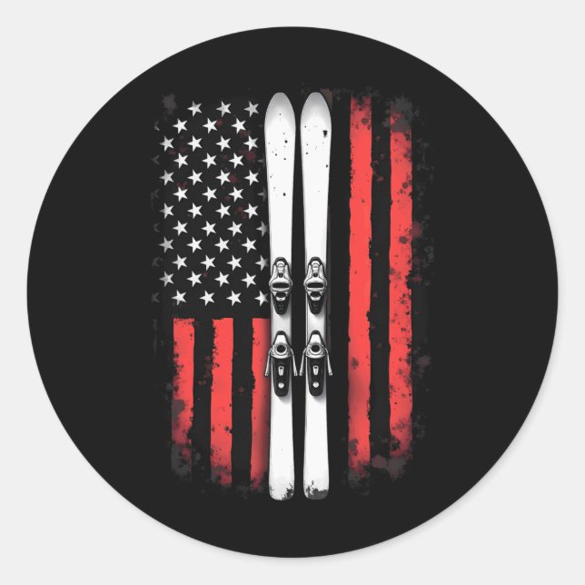 American Flag Alpine Skiing Skier  Classic Round Sticker (Front)