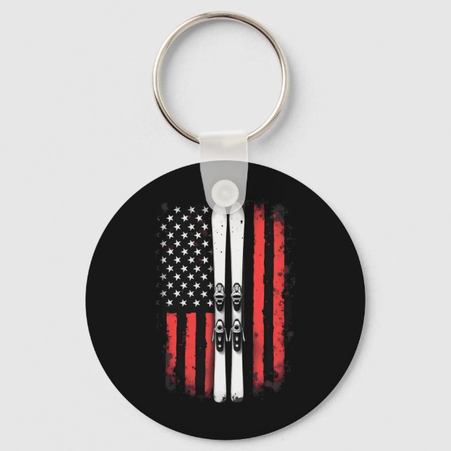 American Flag Alpine Skiing Skier  Keychain (Front)