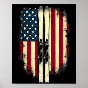 American Flag Alpine Skiing Skier  Poster
