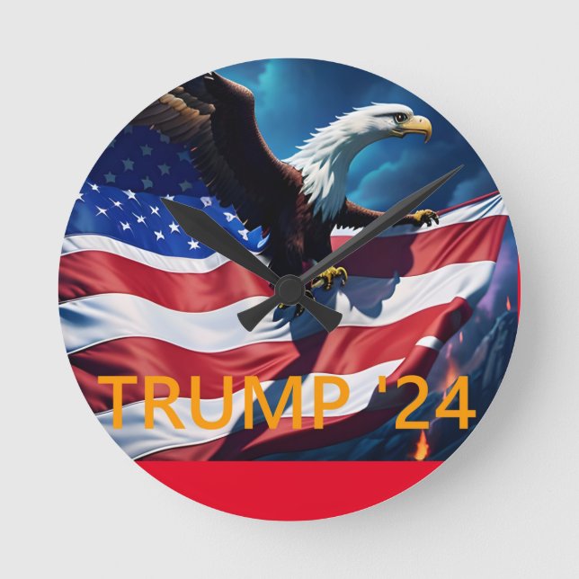 American Flag American Eagle TRUMP 2024 Round Clock (Front)