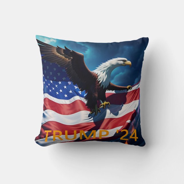 American Flag American Eagle TRUMP 2024 Throw Pillow (Front)