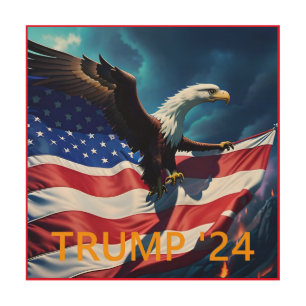 American Flag American Eagle TRUMP 2024 Wood Wall Art