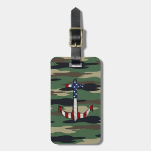 American Flag Anchor on Camo Luggage Tag