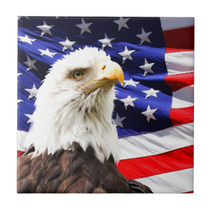 American Flag and Bald Eagle Ceramic Tile