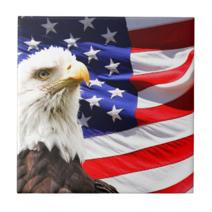 American Flag and Bald Eagle Ceramic Tile