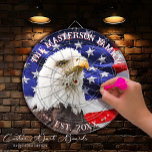 American Flag and Bald Eagle Family Party Dart Board<br><div class="desc">Illuminate your family gatherings with this American Flag and Bald Eagle Family Party Dart Board, curated with affection by Mylini Design. This unique product etches your home with the picturesque essence of the national bird in harmony with the American flag. Its rich colour palette emulates pride, freedom, and unity, making...</div>