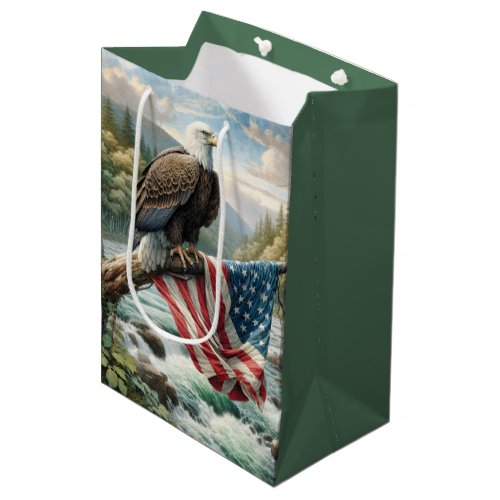 American Flag and Bald Eagle for Birthday Medium Gift Bag