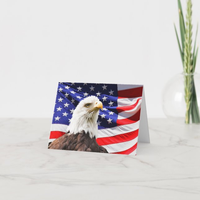 American Flag and Bald Eagle Note Card (Front)