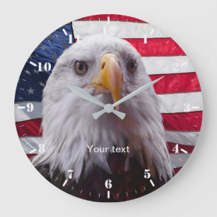 American Flag and Bald Eagle Patriotic  Large Clock