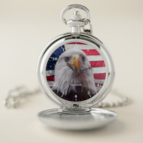 American Flag and Bald Eagle Patriotic   Pocket Watch