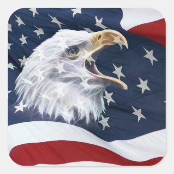American Flag And Bald Eagle Square Sticker by deemac1 at Zazzle
