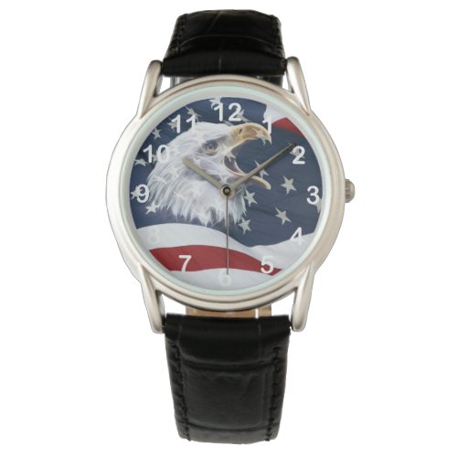American flag and bald eagle watch