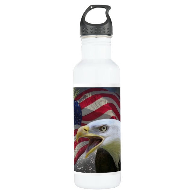 American Flag and Bald Eagle Water Bottle (Front)