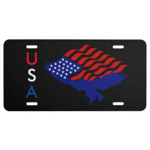AMERICAN FLAG AND BALD EAGLE WITH U S A USA LICENSE PLATE