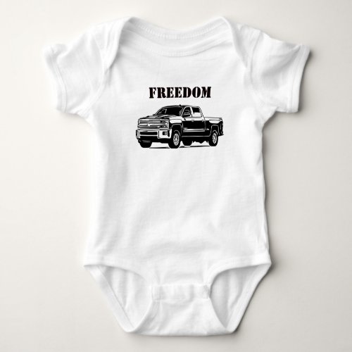 American Flag and Black Truck Patriotic Freedom Baby Bodysuit