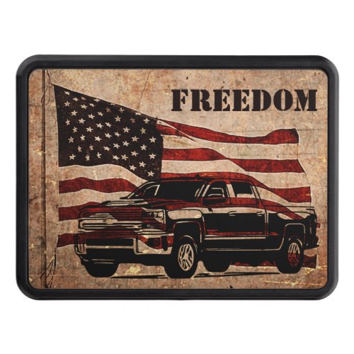 American Flag and Black Truck Patriotic Freedom Hitch Cover