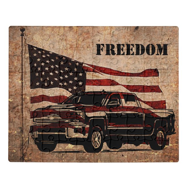 American Flag and Black Truck Patriotic Freedom Jigsaw Puzzle (Puzzle Horizontal)