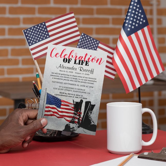 American Flag and Boots Celebration of Life Invitation (Creator Uploaded)