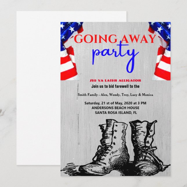 American Flag and Boots Going Away Party| Military Invitation (Front/Back)