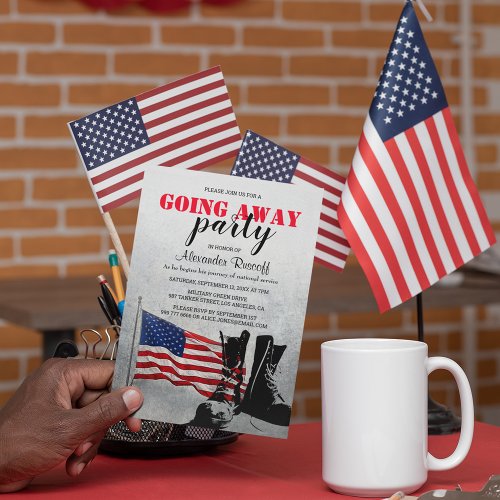 American Flag and Boots Going Away Party Military Invitation