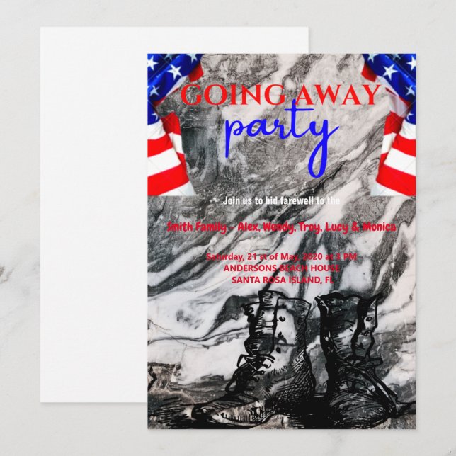 American Flag and Boots Going Away Party| Military Invitation (Front/Back)