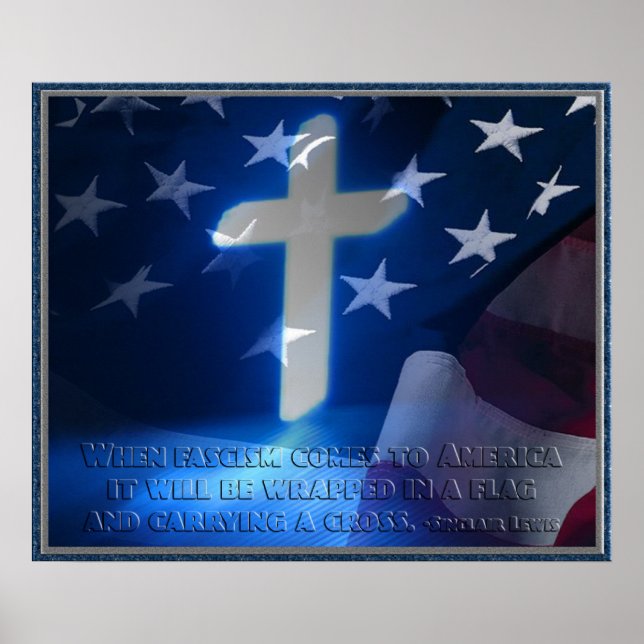 American Flag and Christian Cross, Fascism Quote Poster (Front)
