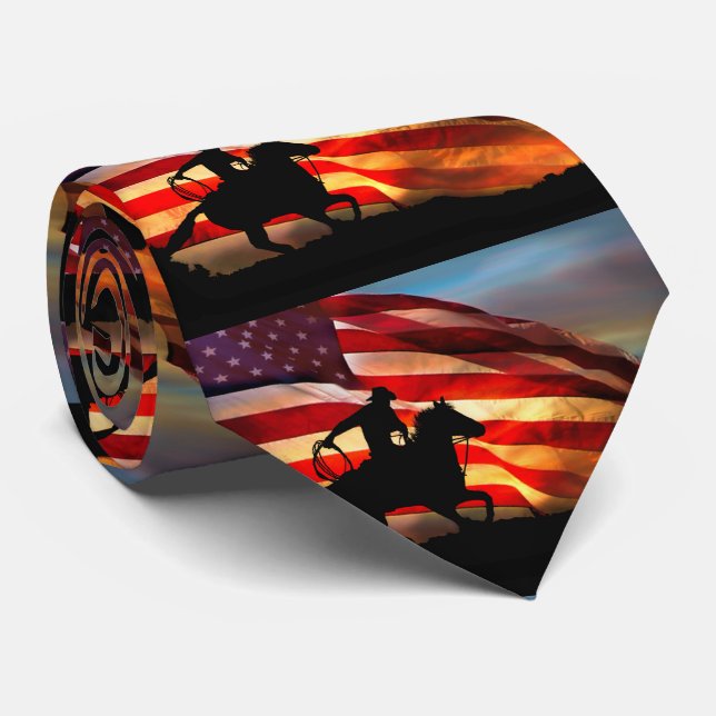 American Flag and Cowboy Patriotic Neck Tie (Rolled)