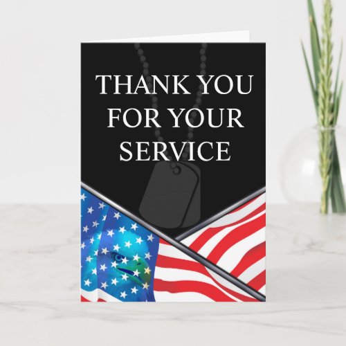 American flag and dog tags thank you card