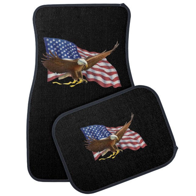 American Flag and Eagle Black Car Floor Mat (Set)