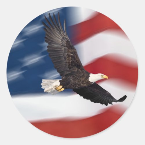 American flag and eagle classic round sticker