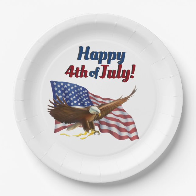American Flag and Eagle July 4th Paper Plates (Front)