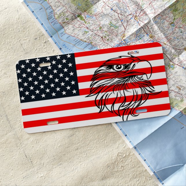 American Flag And Eagle License Plate (In Situ)
