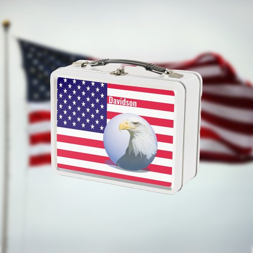 American Flag And Eagle Metal Lunch Box