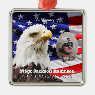 American Flag and Eagle Metal Ornament