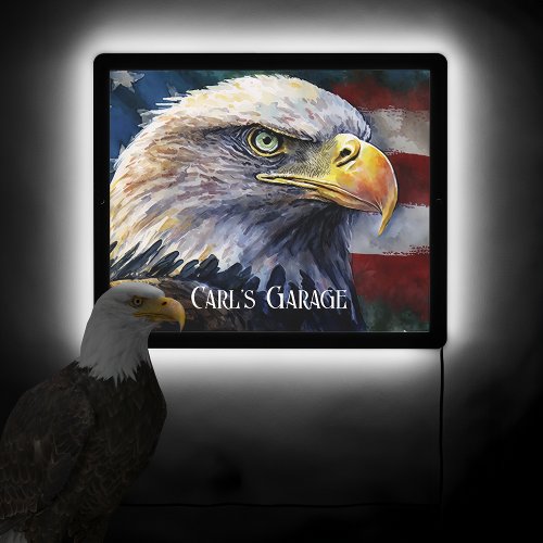 American Flag and Eagle Personalized LED Sign