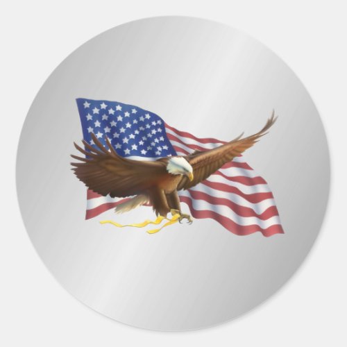 American Flag and Eagle Silver Classic Round Sticker