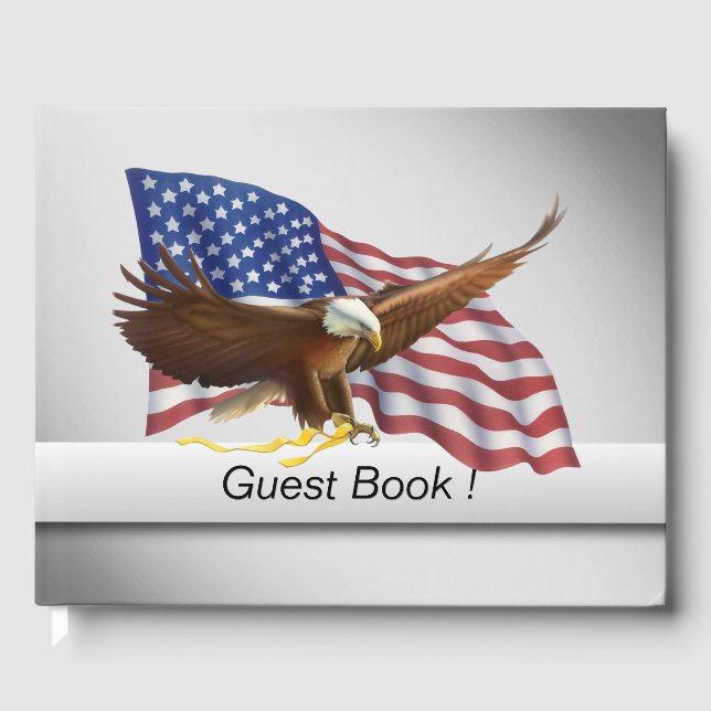 American Flag and Eagle Silver Guest Book (Front)