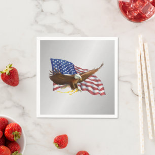 American Flag and Eagle Silver Napkins