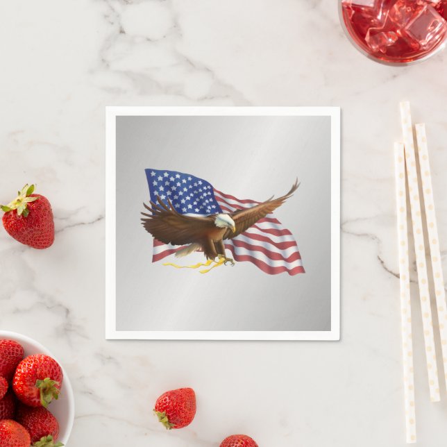 American Flag and Eagle Silver Napkins (Insitu)