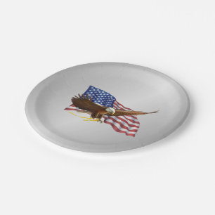 American Flag and Eagle Silver Paper Plates