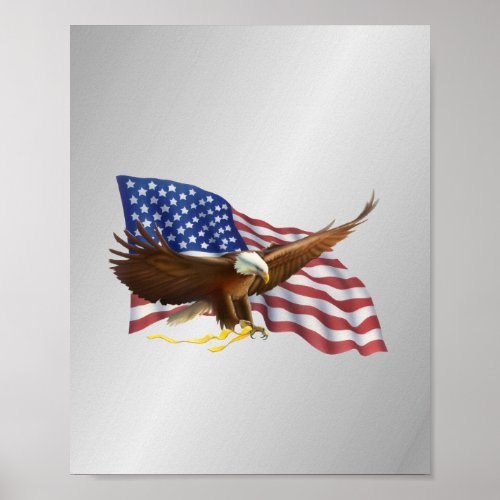 American Flag and Eagle Silver Poster