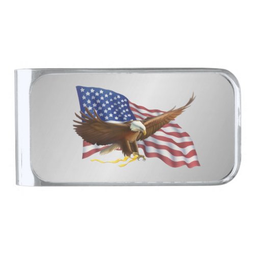 American Flag and Eagle Silver Silver Finish Money Clip