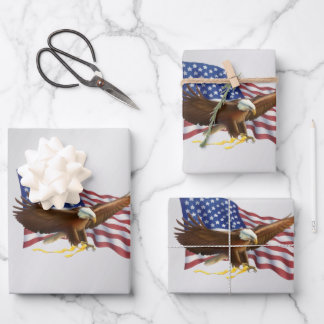 American Flag and Eagle Silver Wrapping Paper Sheets