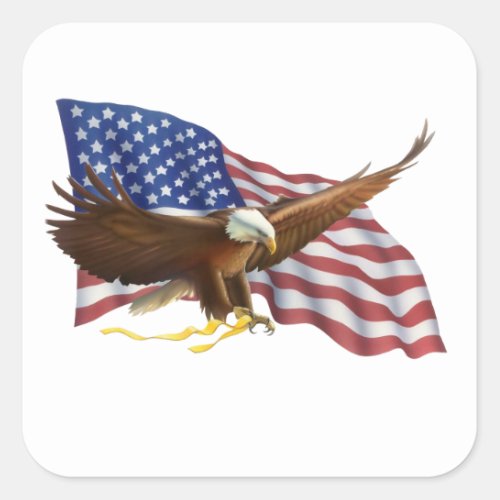 American Flag and Eagle Square Sticker