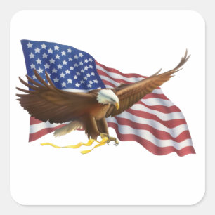 American Flag and Eagle Square Sticker