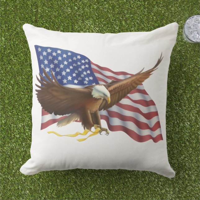 American Flag and Eagle Throw Pillow (Grass)
