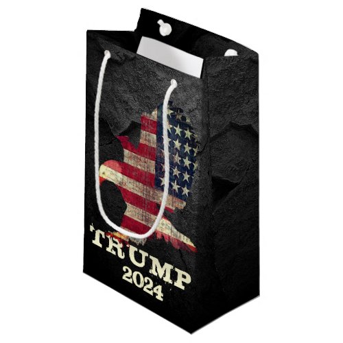 American Flag and Eagle Trump 2024 On Black Rock Small Gift Bag