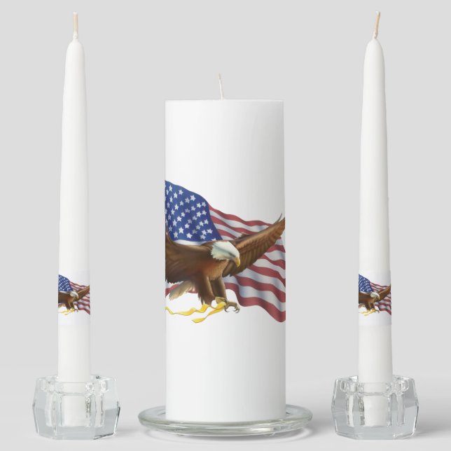 American Flag and Eagle Unity Candle Set (Front)